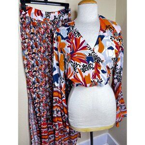 Maaji Bohemian Floral Wrap Top & Wide Leg Pants Swim Cover Up Set Size M / L